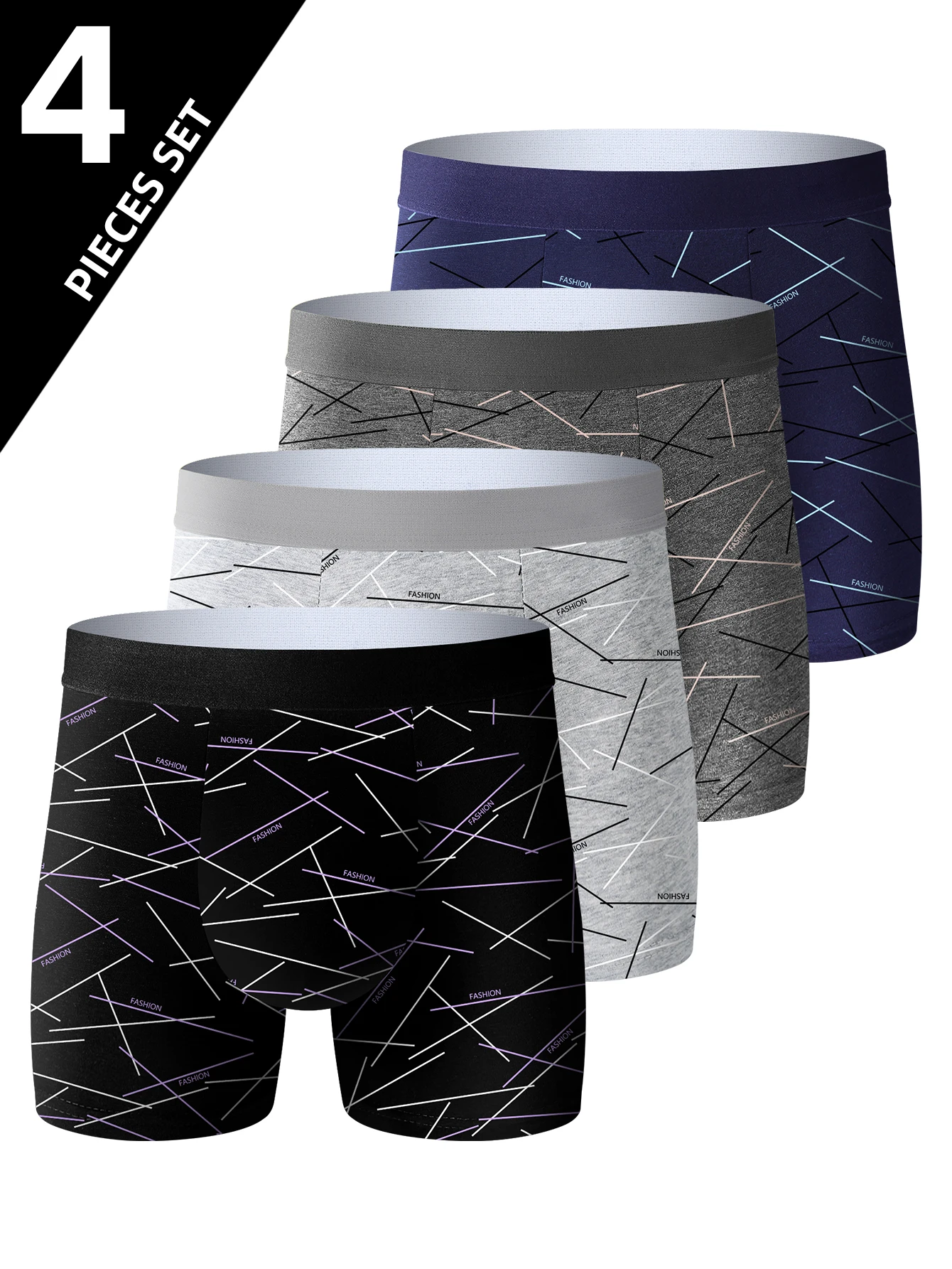 kf-S8df91f4e6b5a473f96009dc42f663e983 4 Piece Set of Men's Underwear Sports Fitness Pants Breathable Comfortable Long Briefs Athletic Casual Fashion Long Boxer Brief - Image 1