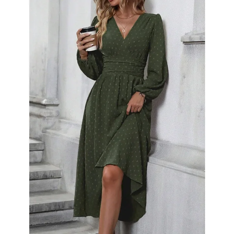 kf-S8e47e176730b410888296c3ea06c8285K Dresses 2025 Woman Fall and Winter New Arrival: Off-Shoulder Lantern Sleeve Pleated Long Dress Tops Skirts Y2k Clothes - Image 1
