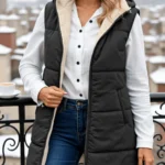Thickened Cotton Padded Vest Zipper Womenwear Fleece Hooded Coat Lining Warm Winter Outdoor Casual Fashion Cotton Padded Vest