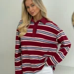 Flip Collar Striped T-Shirt For Women 2025 Autumn New Fashionable Long Sleeved Polo Shirt For Women's Pure Cotton T-Shirts Top
