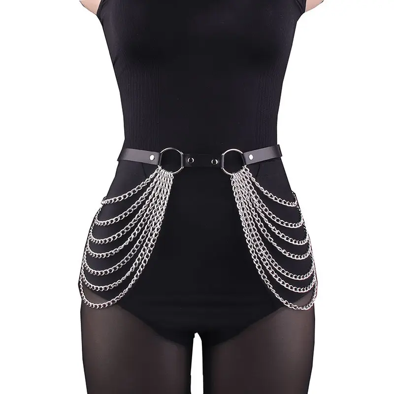 kf-S919bec794e5c4f6796689f851eefc6918 Women Sexy Leg Chain Harness garter Belt Waist Corset Belt Leather Harness Waists Thigh Harness Gothic Clothing Accessory - Image 1
