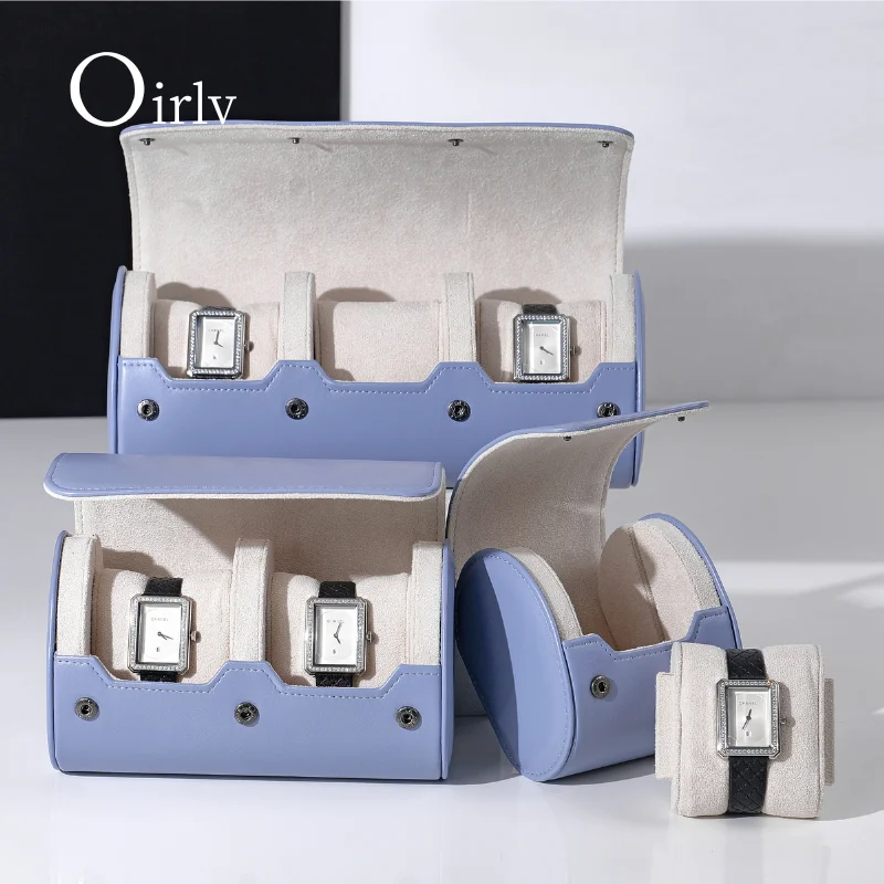 kf-S92f2b3e7401d491ab0c46adeba836689d Oirlv Light Blue Leather Watch Storage Cases: 1/2/3-Slot Organizers with Plush Interior for Safe Keeping and Elegant Display - Image 1