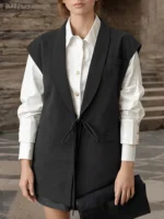 2025 ZANZEA Autumn Women Outwear Fashion Sleeveless Vest Lapel Collar Waistcoat Elegant Lace Up Blazer Streetwear Office Jackets