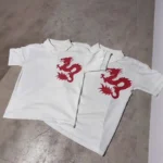 Y2K Summer High Street American Sports Casual Vintage Top Creative Dragon Printed Polo Neck Short Sleeve Commuter Button T-shirt