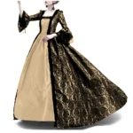 Medieval Lace Patchwork Bell Sleeve Dress Court Retro V Neck Full Length Ankle Dress Women's Fashion Lantern Sleeve Gown