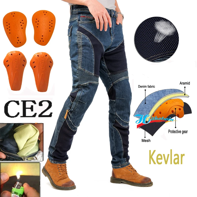 kf-S956e66f43efd4566a07dea871400fe0dA Motorcycle Kevlar Jeans Ventilation Holes Protection Motocross Mens Moto Pants Four Seasons Breathable Riding Gear TZ 032 - Image 1