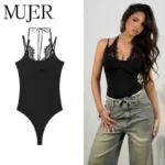 MUJER Halter Lace Bodys for Women Sexy Outfits Lingerie Tops Straps Bodysuit Women Summer Beach Jumpsuits for Women Corset Tops