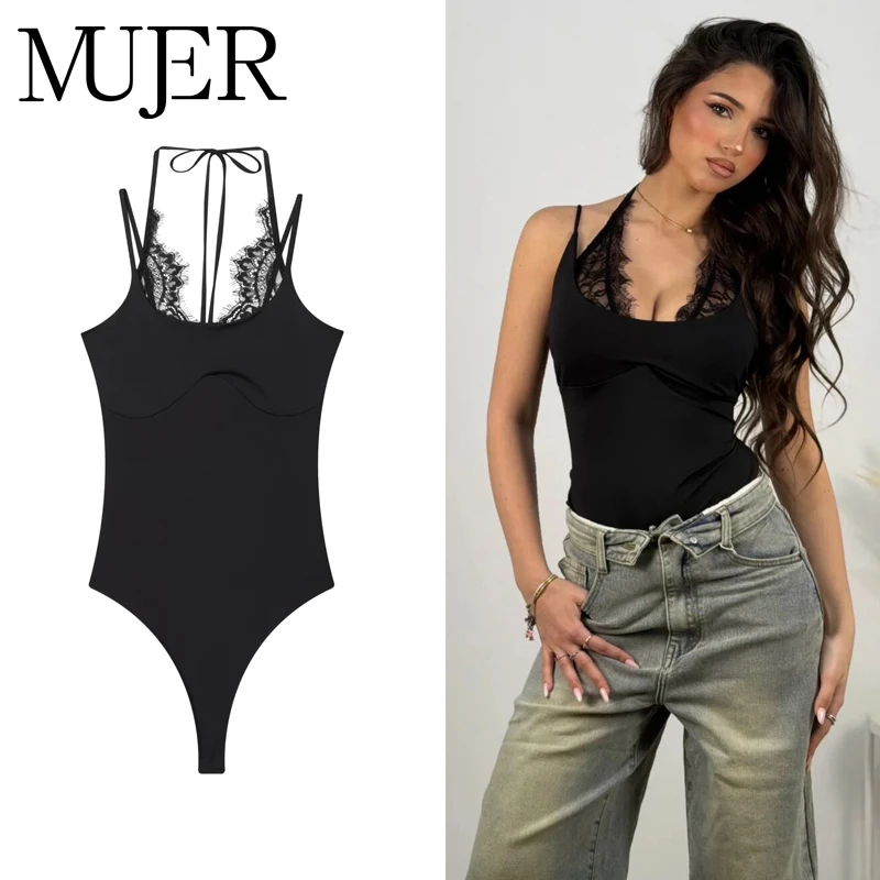 kf-S974ce71fae6b470d8ea8c083f5268bb4d MUJER Halter Lace Bodys for Women Sexy Outfits Lingerie Tops Straps Bodysuit Women Summer Beach Jumpsuits for Women Corset Tops - Image 1