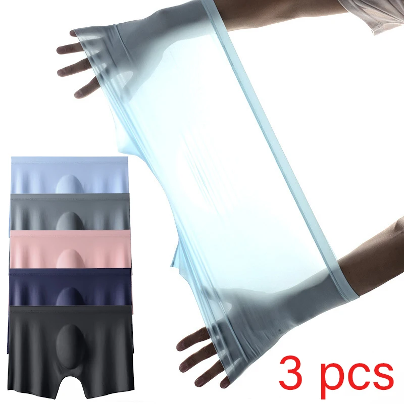kf-S97fd5bf1d5624662a2c955b4972e67dc2 3Pcs/Lot Men's Summer Ultra-thin Boxers Briefs Ice Silk Seamless Underwear Sexy Lingerie Underpants Shorts Breathable Panties - Image 1