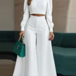 2025 ZANZEA Autumn Pant Sets 2PCS Women Outfits Long Sleeve Cropped Tops Wide Leg Trousers Solid Tracksuits Suit Matching Sets
