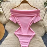 SINGREINY Off Shoulder Women Rompers Simple Style Open Crotch Solid Versatile Slim Chic Summer Casual Workwear Sensual Bodysuits