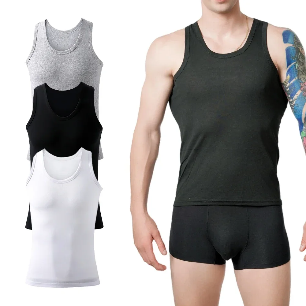 kf-S9981d236c1d84e019e92428ccd6c8b58G Men‘s Cotton Undershirts Boy Youth Sports Bottoming Vests Middle-aged And Old Man Casual Sleeveless Tank Top Plus Size A-Shirt - Image 1