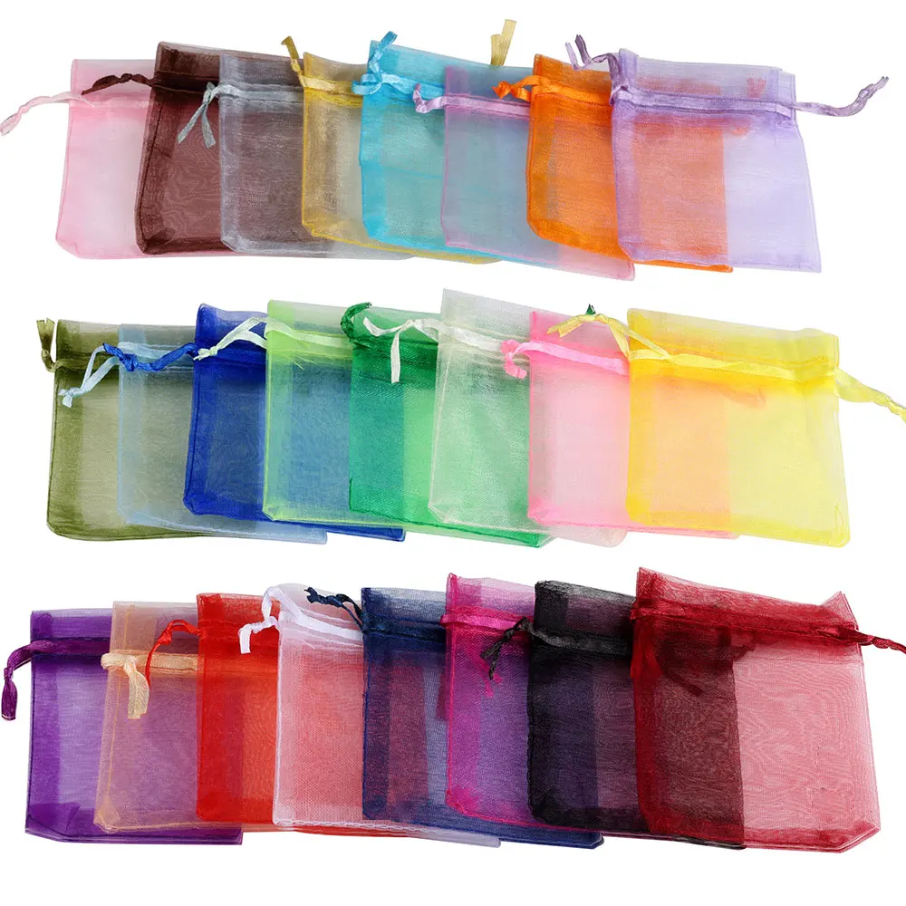 kf-S9a082463362d4a03b3967e47bcb14c342 100pcs/lot 24 Colors Organza Jewelry Bags 7x9 9x12 10x15 13x18CM Drawstring Pouches For Wedding Candy Gift Bags Jewelry Packing - Image 1