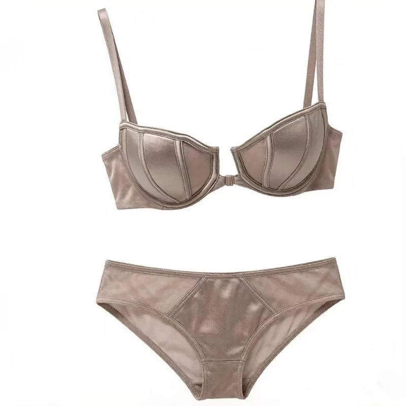 kf-S9c82f0f85f2f46a393683a73e1826a00g Front Fastening Push Up Bra Lingerie Set Sexy Satin Mesh Semi-Cup Underwired Lift Bra and Panty Set S-XL Size Lingerie Sexy Set - Image 1