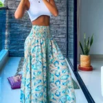Women's High Waist Printed Wide-Leg Pants Ruched Design - Beach Vacation Casual & Commute Fashion Slim Fit Outfits