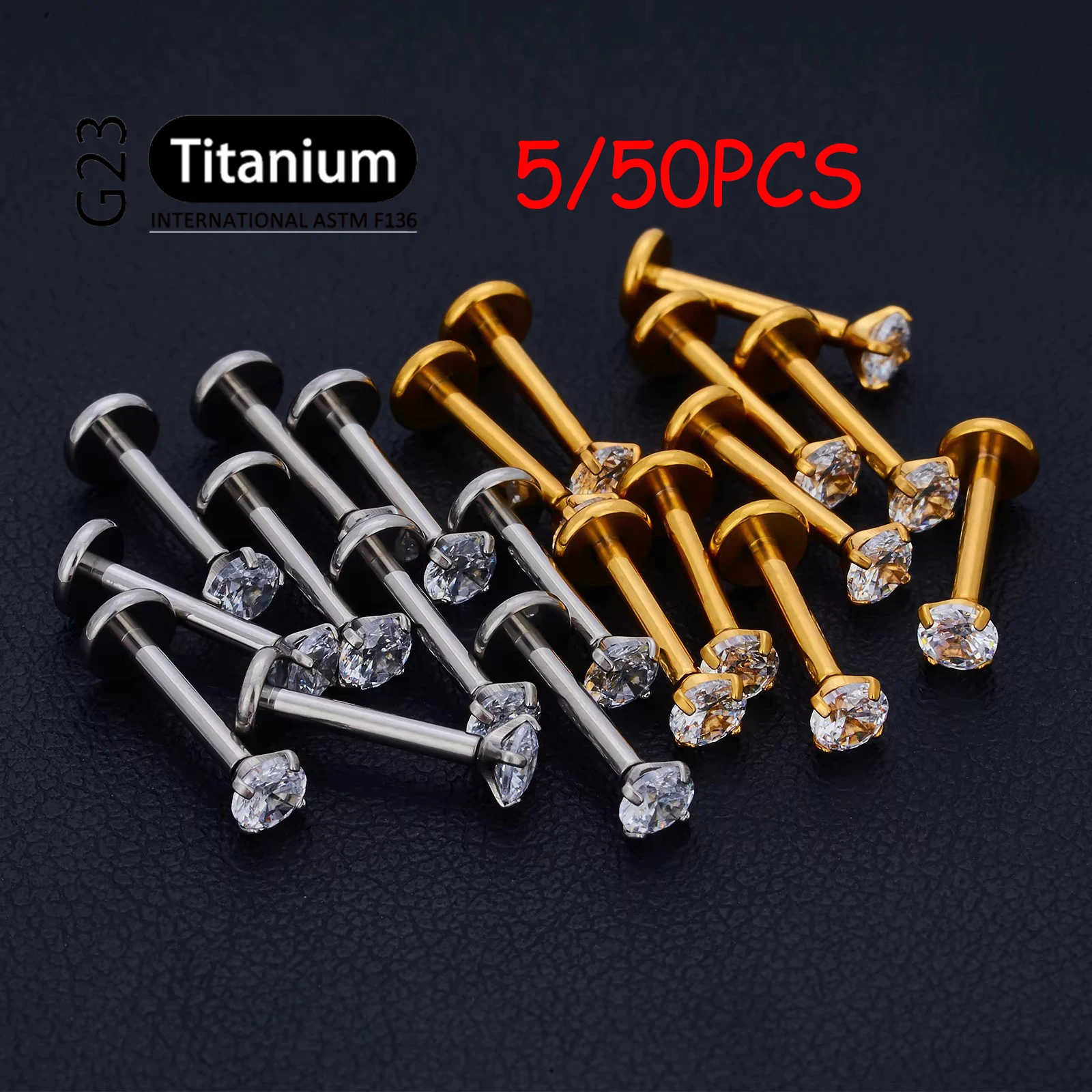 kf-Sa173482950b54cb8975938fdfb366740o 5//50Pcs ASTM F136 Titanium 18G/16G Internal Teeth Labret Stud CZ Cartilage Earring Helix Tragus Nose Stud Piercing Body Jewelry - Image 1
