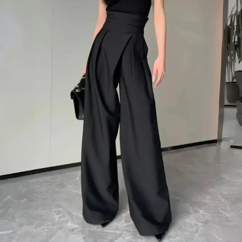 kf-Sa207e05f6ca24148ac6d4141ec0a36f3S New Black Trousers Spring Summer Women Leisure Commuting High Waist Suit Wide Leg Pants Fashion Versatile Straight Pants - Image 1
