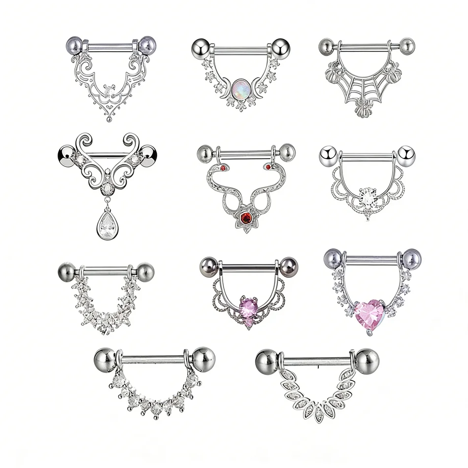 kf-Sa59a61adc05647f7a5b450c498f9f256M 2pc 16G 14G Titanium Barbell CZ Zircon Nipple Shield Jewelry Women Anti-allergic Body Piercing Rings Sexy Shoppings Acessorios - Image 1