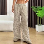 2025 Autumn New Cross border Women's Fashion Loose Striped Drawstring Elastic Waist and Floor Pants from Europe and America