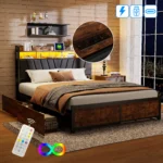 Comanlai 180/160/140×200cm Double Upholstered Bed with LED Light Strip, 4 Drawers and Storage Space, and Headboard with USB - Image 4