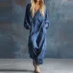 Elegant Hight Street Denim Hooded Jumpsuit Casual Long Sleeve Pockets Loose Party Playsuits Fashion Single-breasted Solid Romper