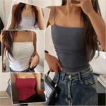 Tank Tops Women With Built In Bra Spaghetti Strap Tanks Women's Sleeveless Top Solid Color Fitted Camisole Sexy Short Top