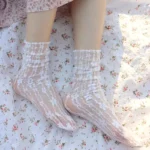 Women's Harajuku Kawaii Ladies Breathable Transparent Floral Lace Socks Sweet Mesh Fishnet Socks Soft Funny Socks Hosiery - Image 3