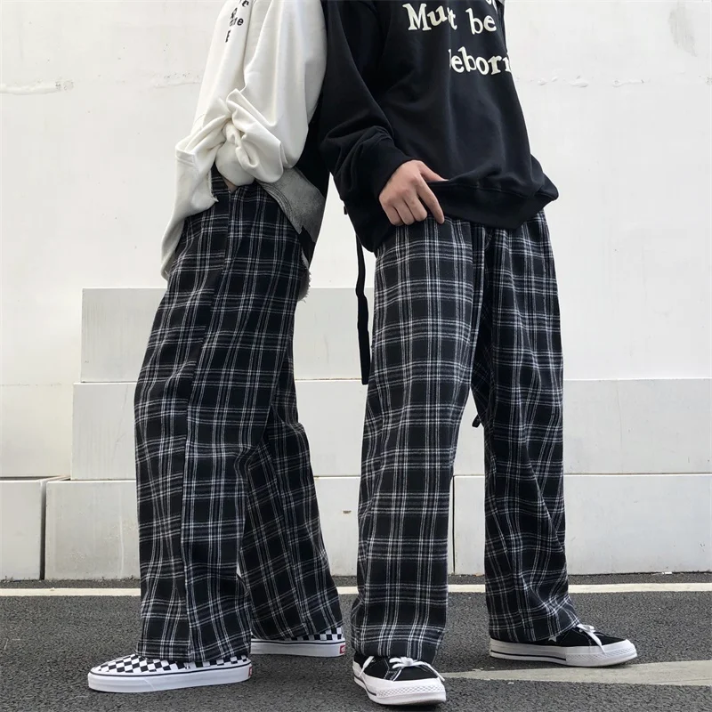 kf-Sabe533e317174a2192cbd75af0d249e1G Oversize Pants Women Sweatpants Summer Fashion Black Plaid Casual Pants Elastic Waist Casual Pockets Student Unisex Trousers - Image 1