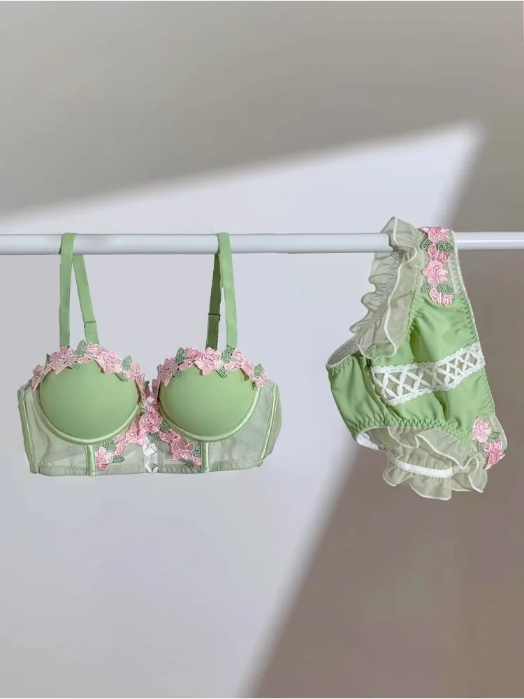 kf-Sb1a65639e7954debac3cdb7cea4c9864Z MOYISU Tushy Viral Cute Bralette Wireless Summer Bra for Teens, Anti Sagging Small Chest No Underwire Kawaii Style Lingerie Set - Image 1
