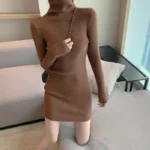 Women Autumn Winter Turtleneck Warm Bodycon Dress Long Sleeve Knit Solid Office Pullover Sexy Mini Dress for Ladies 2025 - Image 6