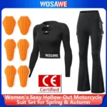 WOSAWE Women Motorcycle Jacket and Flared Pants Full Body Soft Gear Suit Stretchy Motocross Apparel Yoga Gym Sexy Fit Clothes