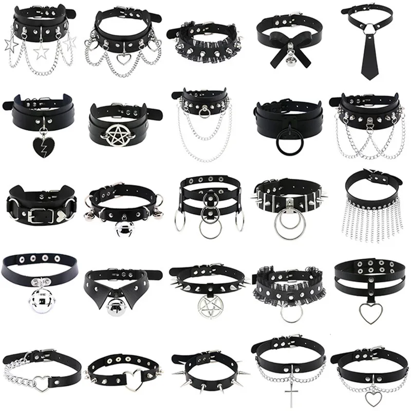 kf-Sb532d377f5a14bdca4cfef2fb23ce8bcZ 1Pc Harajuku Cosplay Rivet Star Punk Rock Gothic Women Collar Sexy PU Leather Heart Cross Spike Hip Hop Bondage Choker Jewelry - Image 1