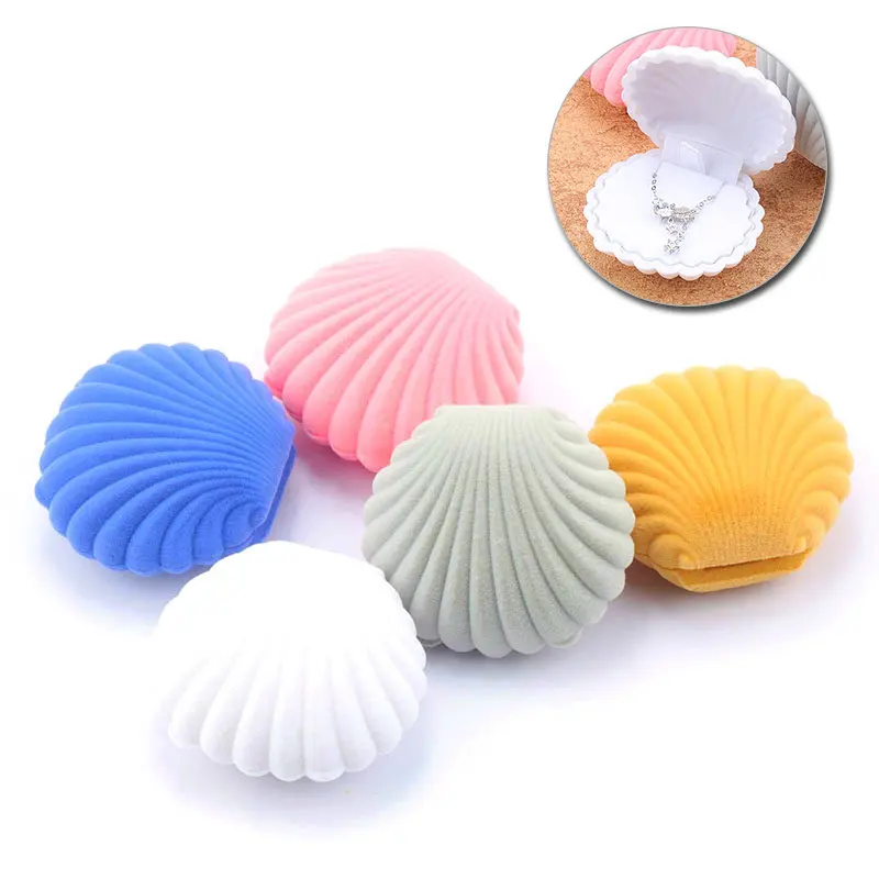 kf-Sb59965ca12a64c02ba846724b057719dU 1 Piece Lovely Shell Shape Velvet Jewelry Box Wedding Engagement Ring Box for Earrings Necklace Bracelet Display Gift Box Holder - Image 1
