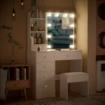 White Dressing Table Vanity Set with Sliding Mirror Frame 3-Color Dimmable LED Lights, 6 Drawers & Stool Ideal Gift Makeup Desk - Image 3