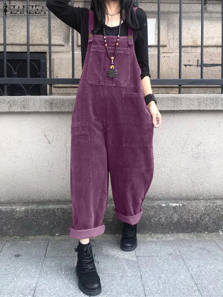 kf-Sb9ebdfb518704751b1e3fd8f0ef7438a3 Autumn Corduroy Jumpsuits 2025 ZANZEA Women Overall Pants Casual Suspender Fashion Wide Leg Playsuits Rompers Streetwear Trouser - Image 1
