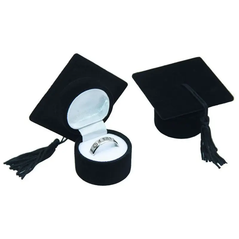 kf-Sba908331d8504ec79493df9c6d63f5bes Velvet Ring Box Graduation Bachelor Cap Jewelry Packging Box Wedding Engagement Earring Box Graduation Gift Jewelry Organizer - Image 1