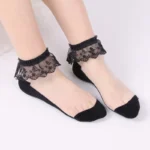 Women Lolita Transparent Mesh Crew Socks Sweet Ruffled Lace Trim Bowknot Cute Love Heart Pattern Anime Princess Hosiery - Image 3