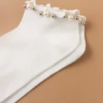 5 Pairs Cotton Short Socks For Women Spring and Autumn Fashion Pearl Breathable Casual Princess Dress Preppy Style Mid-tube Sock - Image 5