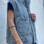 2024 Spring Women's New Patch Pocket Stand-up Collar Sleeveless Padded Vest Coat Warm Cotton Tank Coat Female Padded Coat