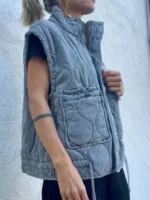 2024 Spring Women's New Patch Pocket Stand-up Collar Sleeveless Padded Vest Coat Warm Cotton Tank Coat Female Padded Coat