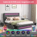 Anajqaqia 140×200/160×200 cm Upholstered Double Bed, Bed Frame with LED Light Strip and 4 Storage Drawers, Linen Fabric, Grey - Image 3