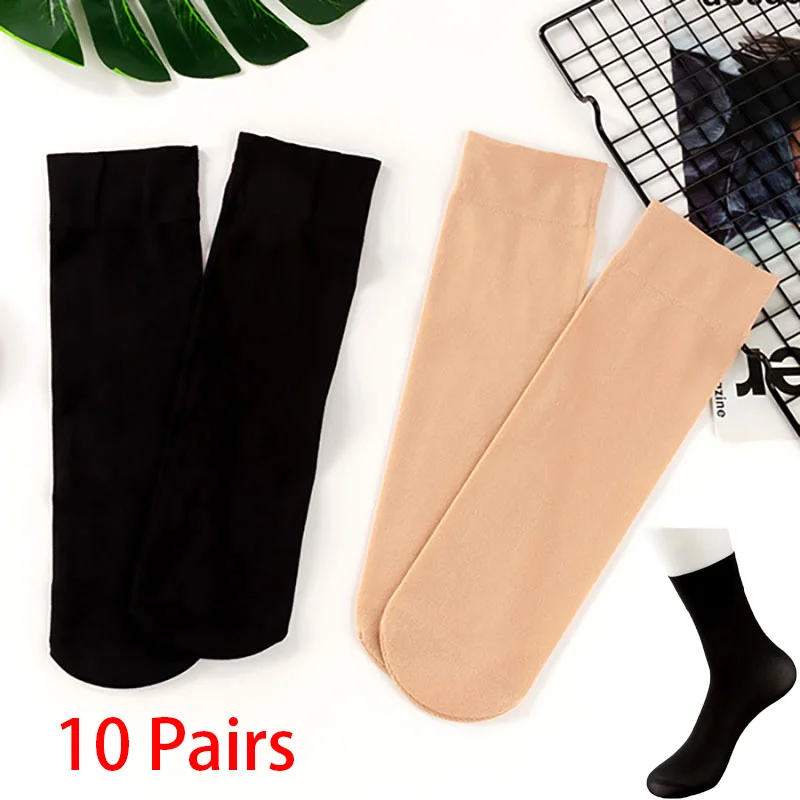 kf-Sc5f70059276a472abe4bd4dee6a274e8h 10 Pairs Spring Summer Black Nylon Mid-tube Sock Women Ankle Silk Socks Short Hosiery Female Non-Slip Stretch Ankle Sox Meias - Image 1
