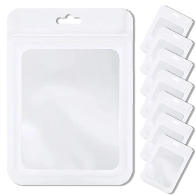 kf-Sc6a8fa314f5b44e29064a6471f56b1d1z 50-100pcs White Reusable Mylar Zipper Bags Foil Pouches with Clear Window for Jewelry Display Packaging Self Sealing Hang Bags - Image 1