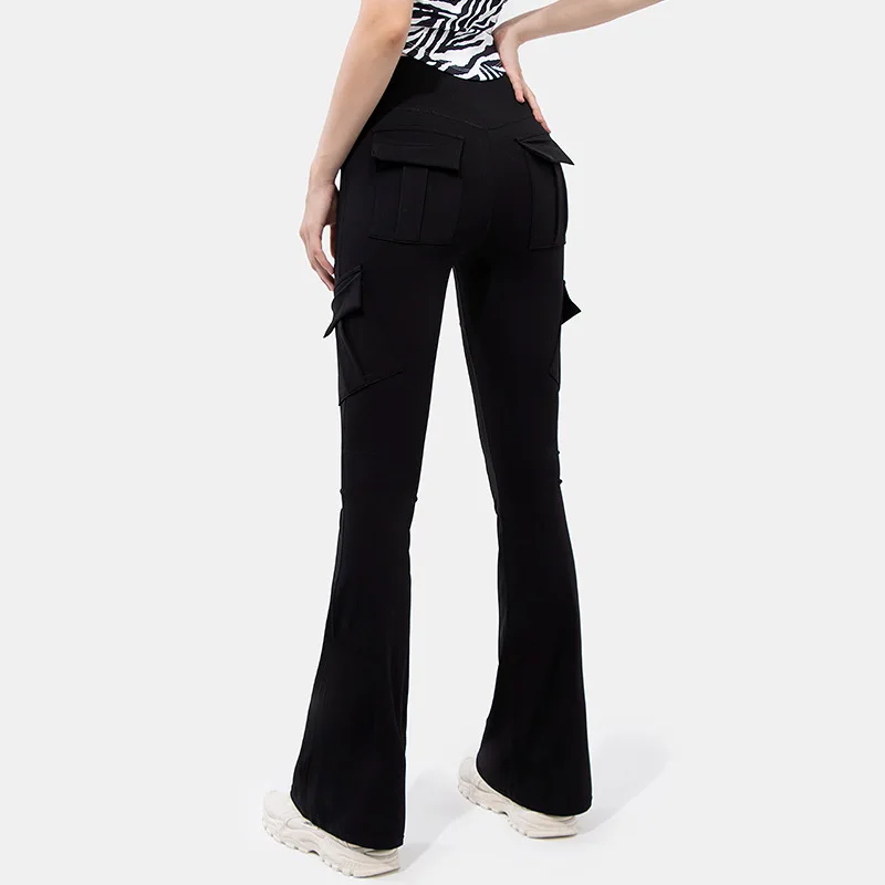 kf-Sc6f9c007898442dba8b7c891cae24bf0H New Women Casual Bootleg Yoga Pants Plus Size Workout Flare Leggings High Waist dungarees Pants with Pockets Sports Wear - Image 1