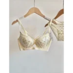 Women Sexy French Lace Push Up Bra Set Polka Dot Small Cup Shaping Sweet Lingerie Breathable Underwear Daily Dating Nightwear