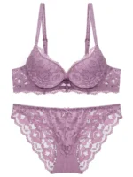 1 Set Elegant Lace Embroidery & Breathable Fabric Lingerie Set: Push-Up Bra, Drop Waist Sheer Panty - Ultimate Valentine's Day