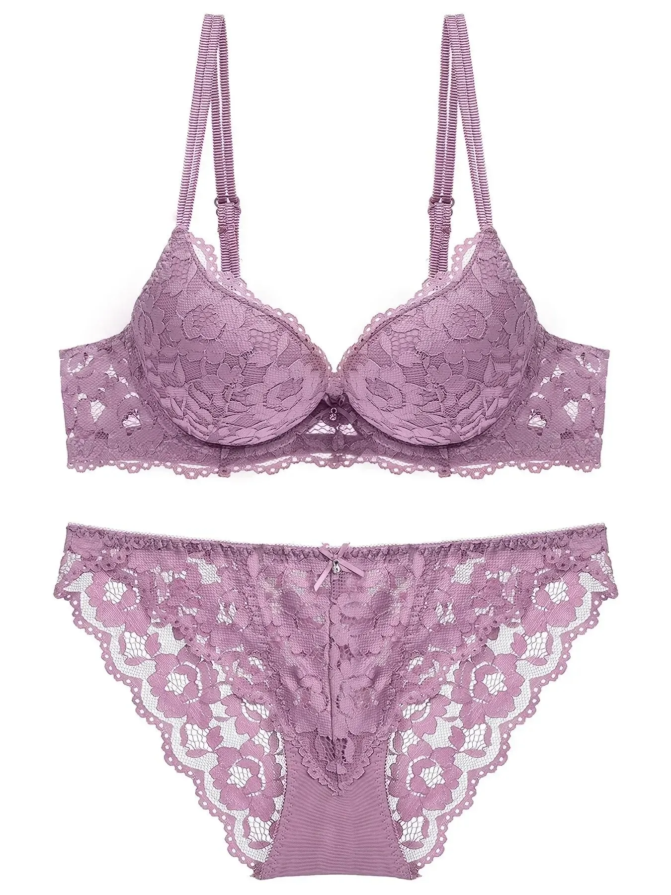 kf-Sc901871c4b2446e38a715b443652fc9dD 1 Set Elegant Lace Embroidery & Breathable Fabric Lingerie Set: Push-Up Bra, Drop Waist Sheer Panty - Ultimate Valentine's Day - Image 1