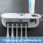UV Toothbrush Sanitizer Holder with Toothpaste Dispenser for 5 Brushes Rechargeable Wall Mounted UV-C Sterilizer for Bathroom - Image 5