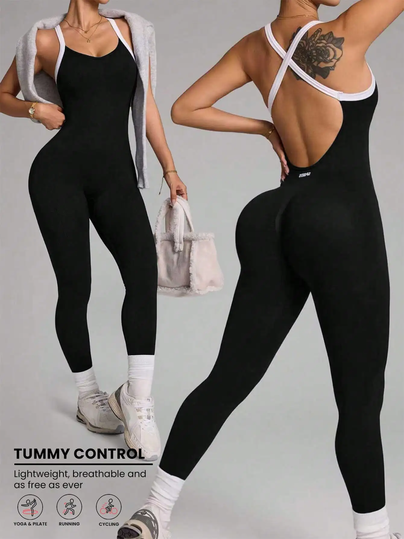 kf-Scb96d5bd7c774158bbbf25ded4d9e20cn Cross shoulder strap pants jumpsuit yoga suit fitness suit threaded jumpsuit seamless exercise quick drying yoga jumpsuit - Image 1
