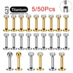 5//50Pcs ASTM F136 Titanium 18G/16G Internal Teeth Labret Stud CZ Cartilage Earring Helix Tragus Nose Stud Piercing Body Jewelry - Image 2